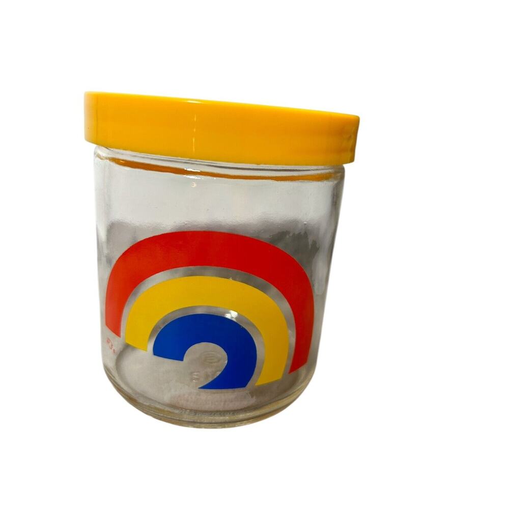 Vintage Brockway‎ Glass Jar Rainbow Yellow Plastic Lid 2106 Craft Storage